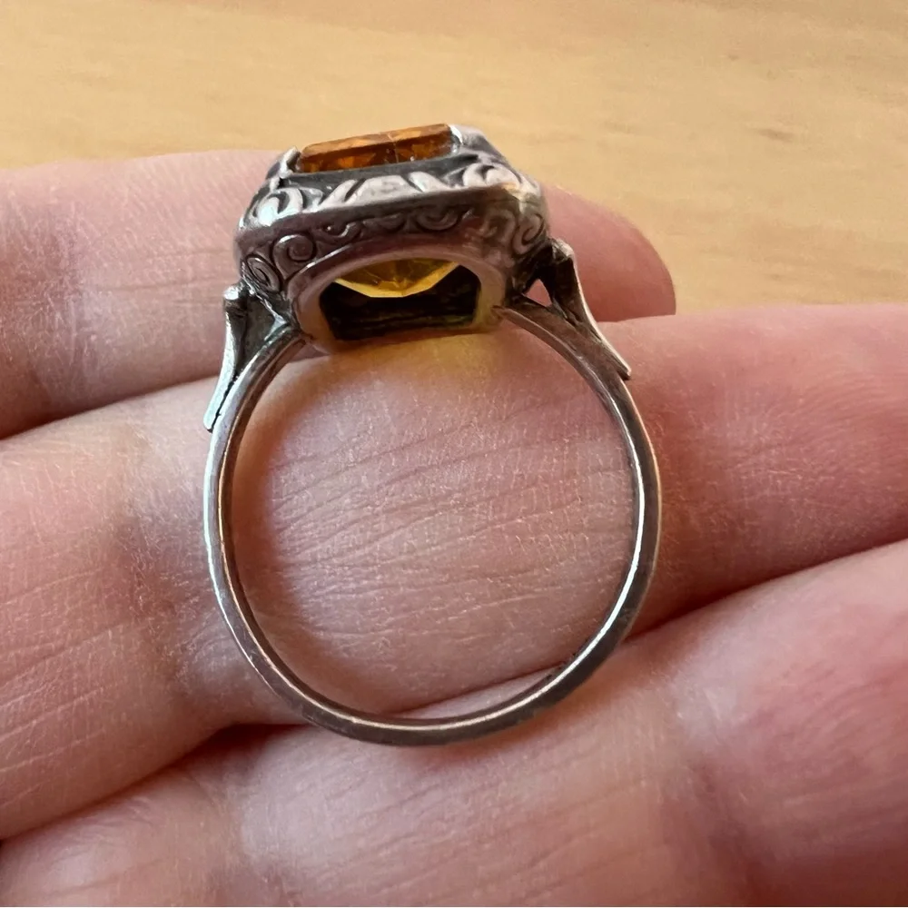 ANTIQUE 800 STERLING YELLOW PASTE STONE RING